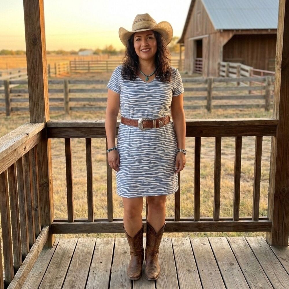 Chico's Blue White Wave Stripe Knit Dress Sz 2 US L Western Travel Resort